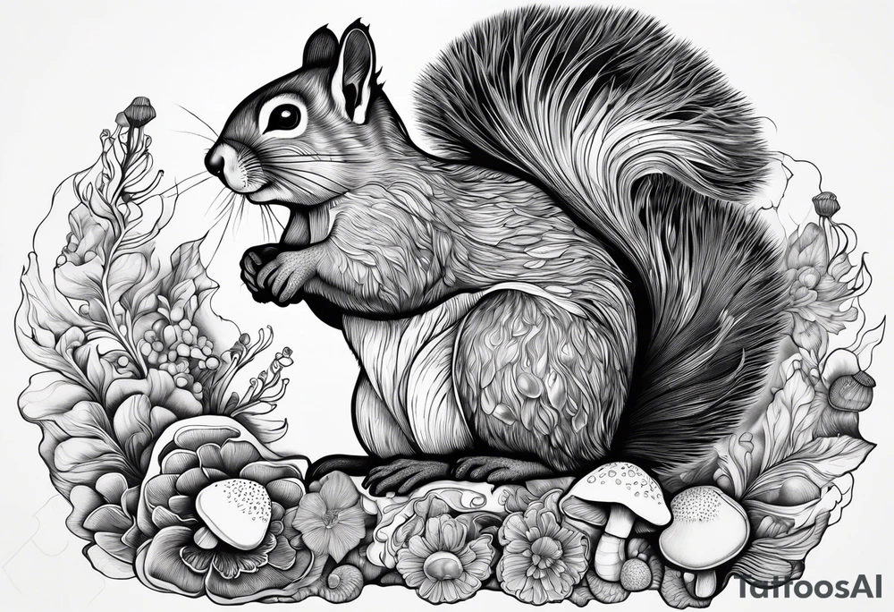 Squirrel, abalone, mushroom, coral tattoo idea