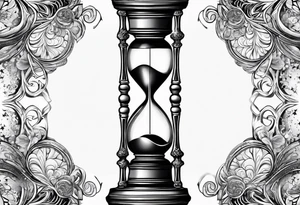 ornate hourglass, long, cosmic stardust, masculine, minimalist, tattoo idea