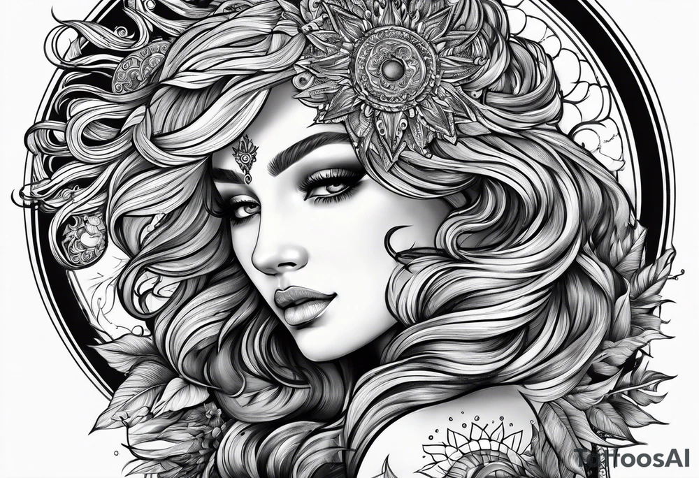 a sun with hair tattoo idea