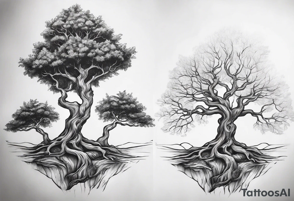 3 trees growing out of the same root tattoo idea