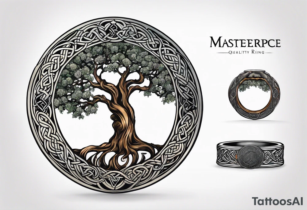 enso ring, celtic tree and acorn symbols tattoo idea