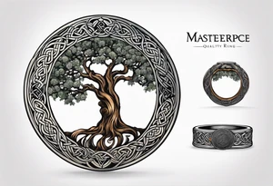 enso ring, celtic tree and acorn symbols tattoo idea