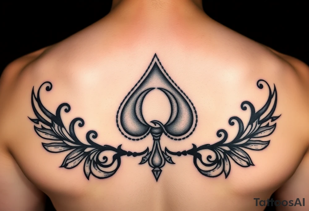 A spade womb tattoo with a Q in the center, with three points around the outside. The first reading, "BLACK". The second reading, "BABY". The third reading, "ONLY". tattoo idea