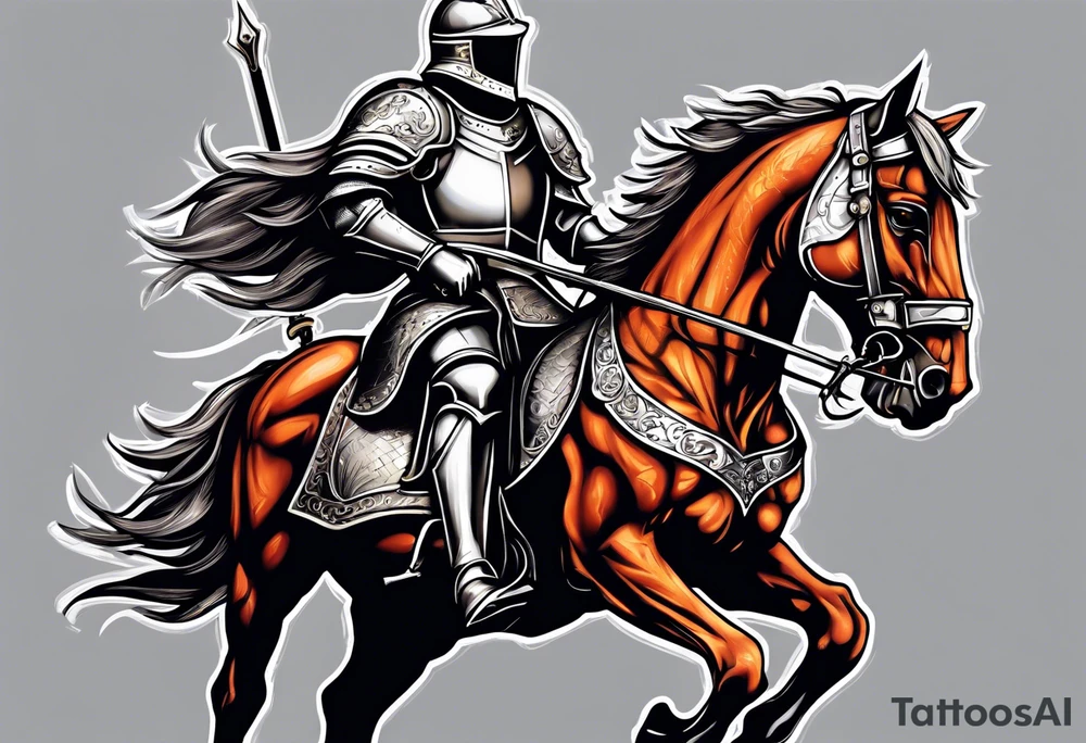 Templer knight on horse with sword an shield tattoo idea