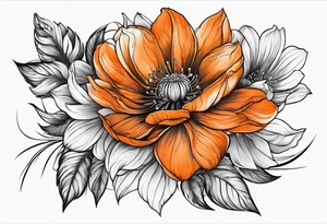 Arm sleeve with orange flowers tattoo idea