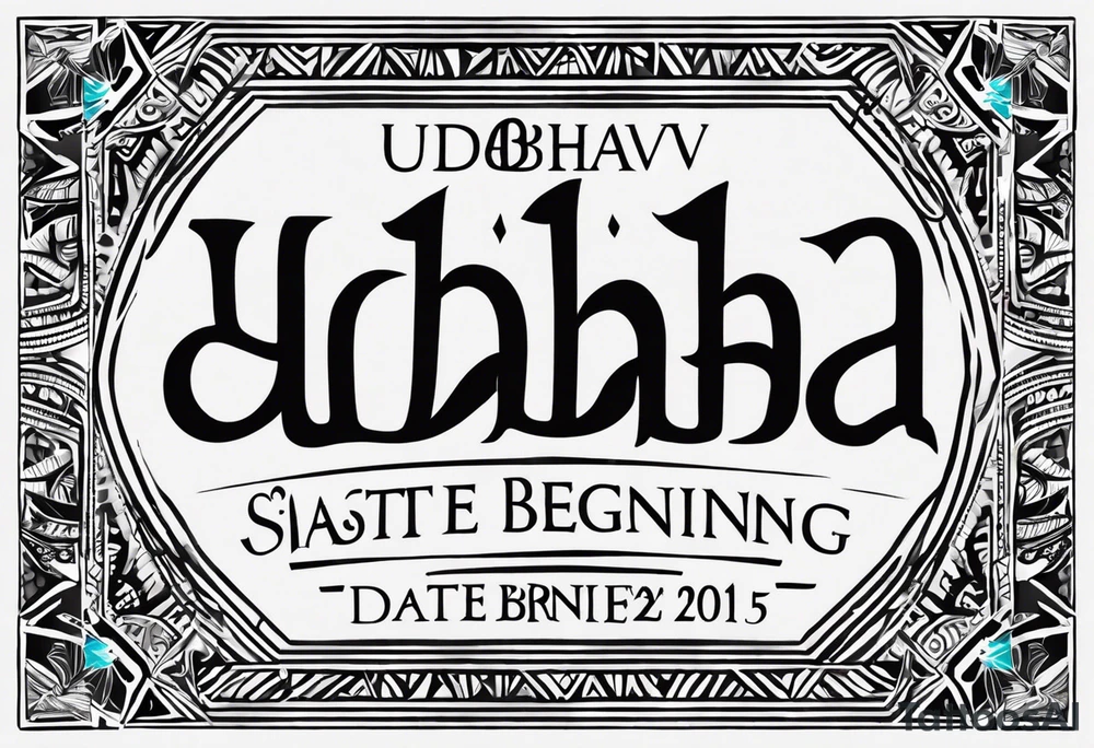 create simple and plain text tattoo which says Udbhav - a new beginning along with date 29.10.2015 tattoo idea
