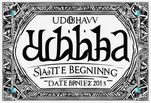 create simple and plain text tattoo which says Udbhav - a new beginning along with date 29.10.2015 tattoo idea