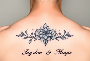 January December july birth Flower infinity sign and the names Jayden and Maya tattoo idea
