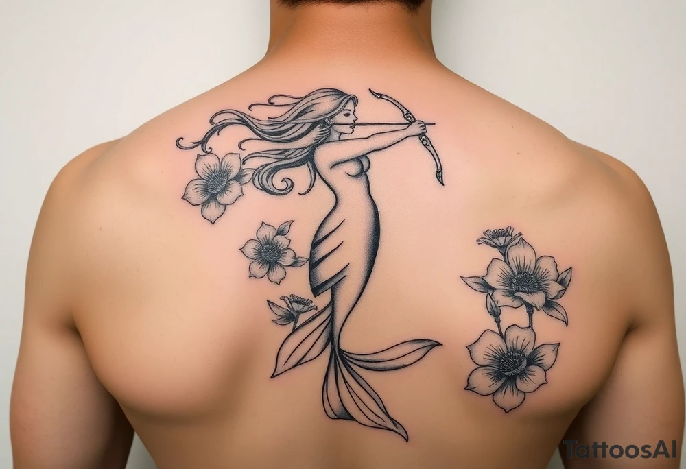 mermaid and sea flowers, Sagittarius tattoo idea