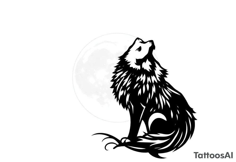 lone wolf howling at full moon tattoo idea