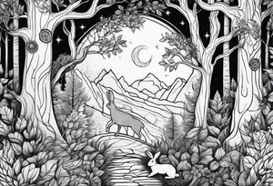 Dense forest with a rabbit between the trees tattoo idea