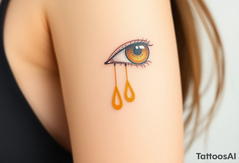 two teardrops dripping from the eye, in shades of golden yellow and pale peach tattoo idea