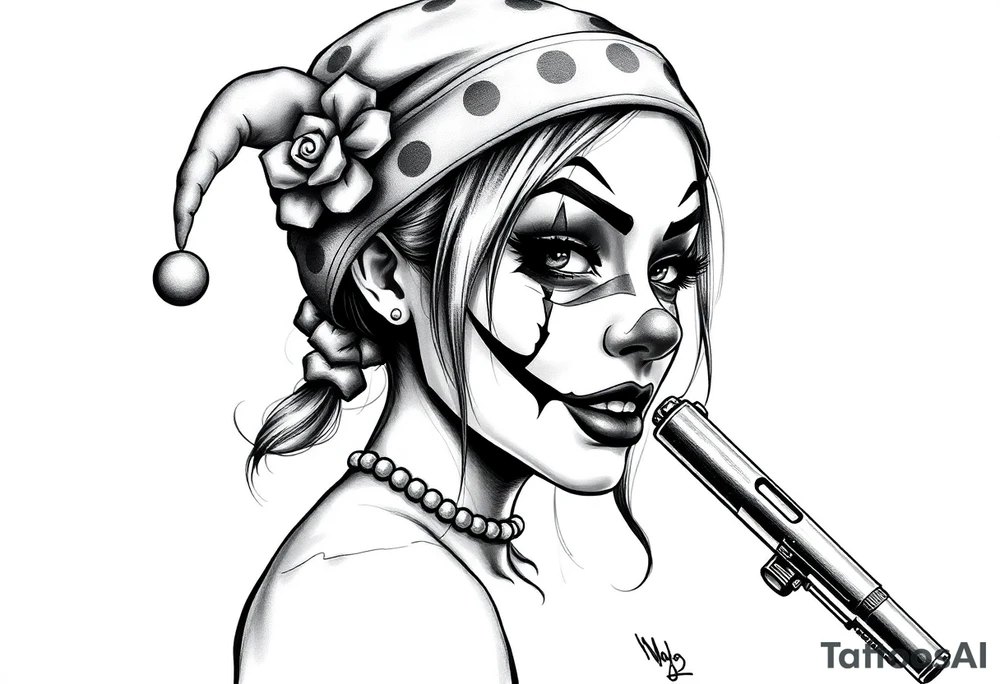 Payasa Clown Girl Gun Beanie tattoo idea