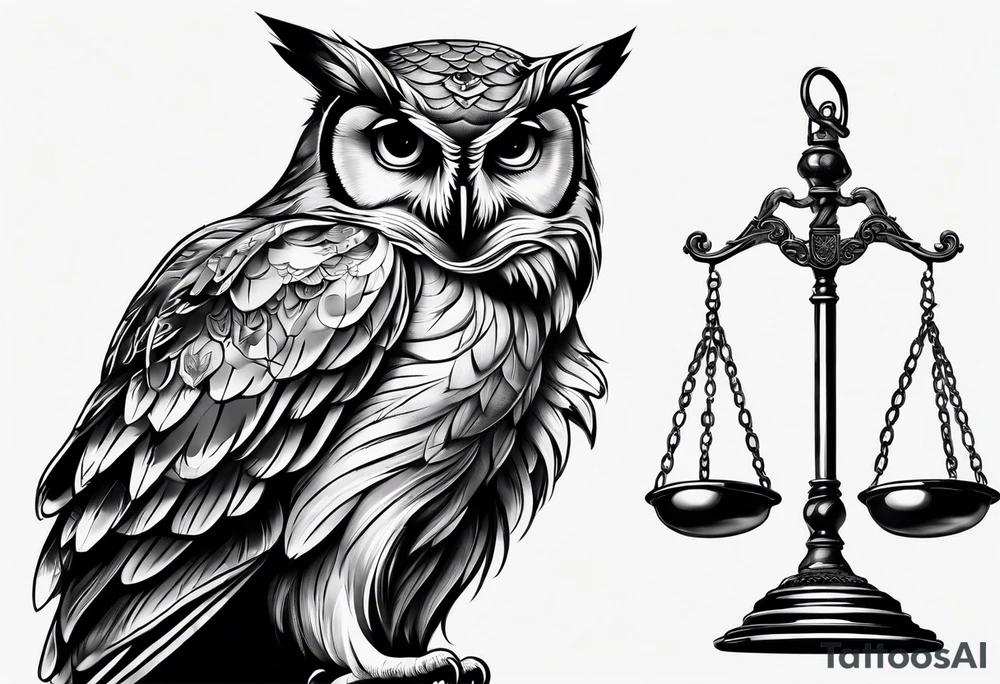 owl holding a Libra scale with its claws tattoo idea