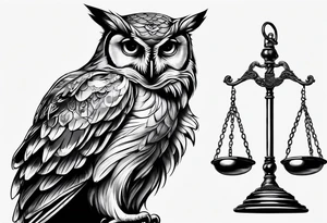 owl holding a Libra scale with its claws tattoo idea