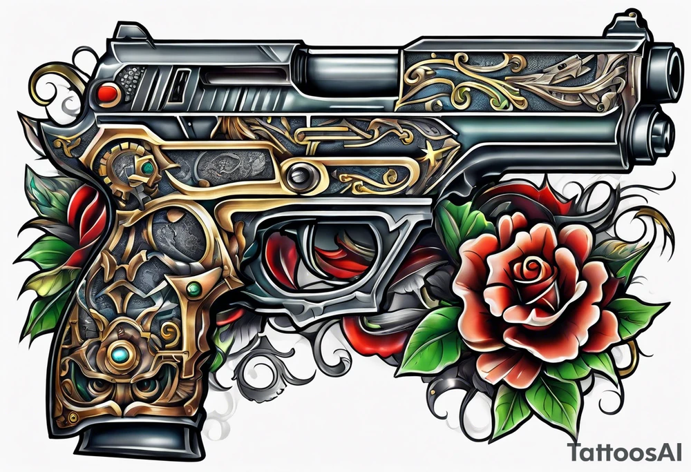The letters AR with pistols on each side tattoo idea