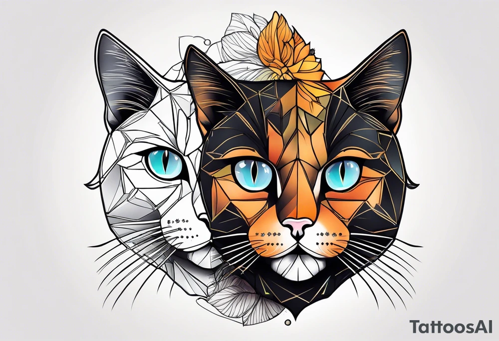 black cat and ginger cat face tattoo idea