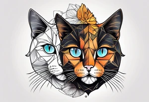 black cat and ginger cat face tattoo idea