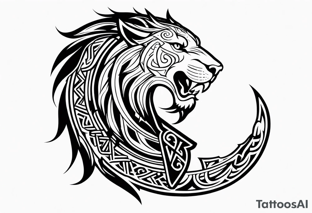Valhalla sword shield dragon axe Valknut tribal lion tattoo idea
