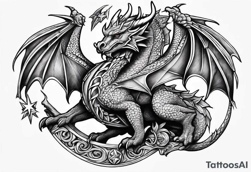 Welsh dragon holding a texas star tattoo idea