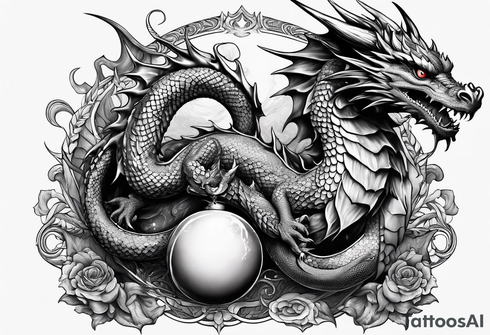 dragon holding orb tattoo idea