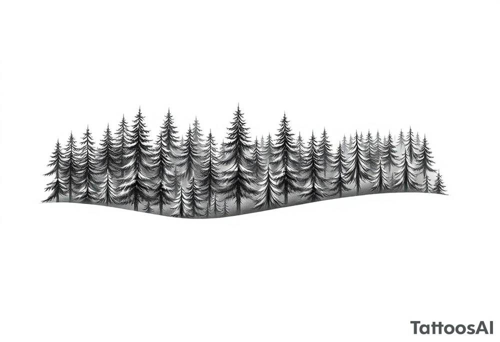 Coniferous forest forearm tattoo sleeve black and grey tattoo idea