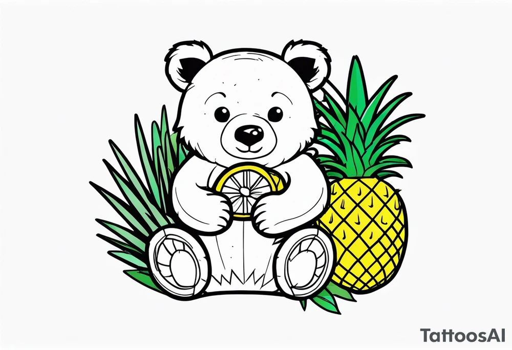 Bear loves pineapples and coconuts tattoo idea