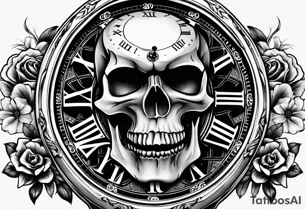 Skull with watch tattoo idea