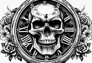 Skull with watch tattoo idea