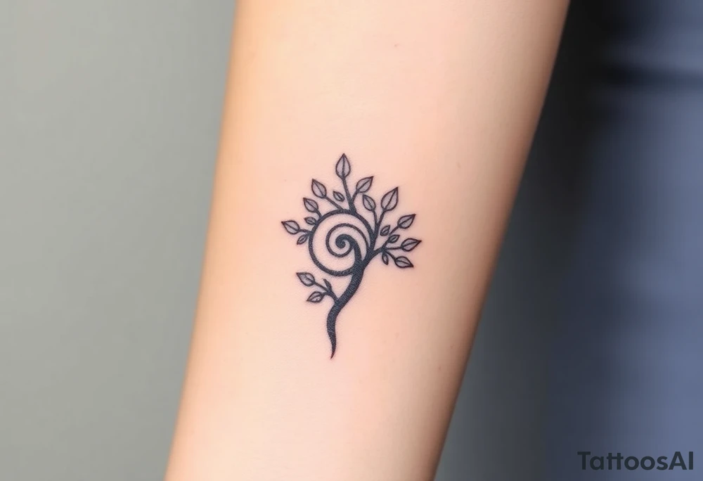 Fibonacci spiral shell inside of tree with leaves tattoo idea