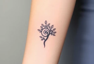 Fibonacci spiral shell inside of tree with leaves tattoo idea