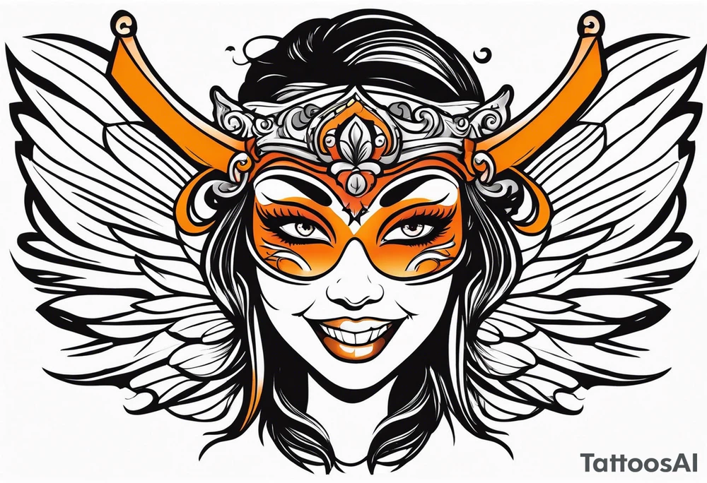 Angel masquerade face laughing that is black and orange tattoo idea