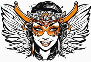 Angel masquerade face laughing that is black and orange tattoo idea