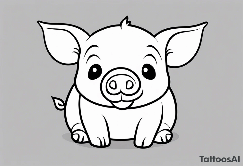very cute chubby happy piglet.
outline only.
black and white only.
only show the piglet. no extra lines or decoration.
no black shading.
dont make the ears too big.
draw very thin lines tattoo idea