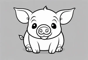 very cute chubby happy piglet.
outline only.
black and white only.
only show the piglet. no extra lines or decoration.
no black shading.
dont make the ears too big.
draw very thin lines tattoo idea