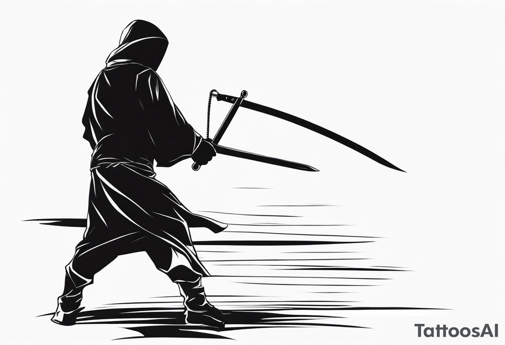 black figure with sword and blind fold ready to attack tattoo idea black figure with sword and blind fold ready to attack tattoo idea