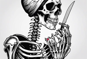 depressed skeleton holding his heart in his hand with a knife through the heart tattoo idea