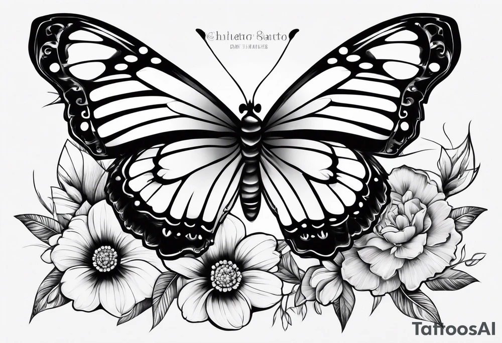 tiger, 3 butterflies, flowers for ladies thigh / hip tattoo idea