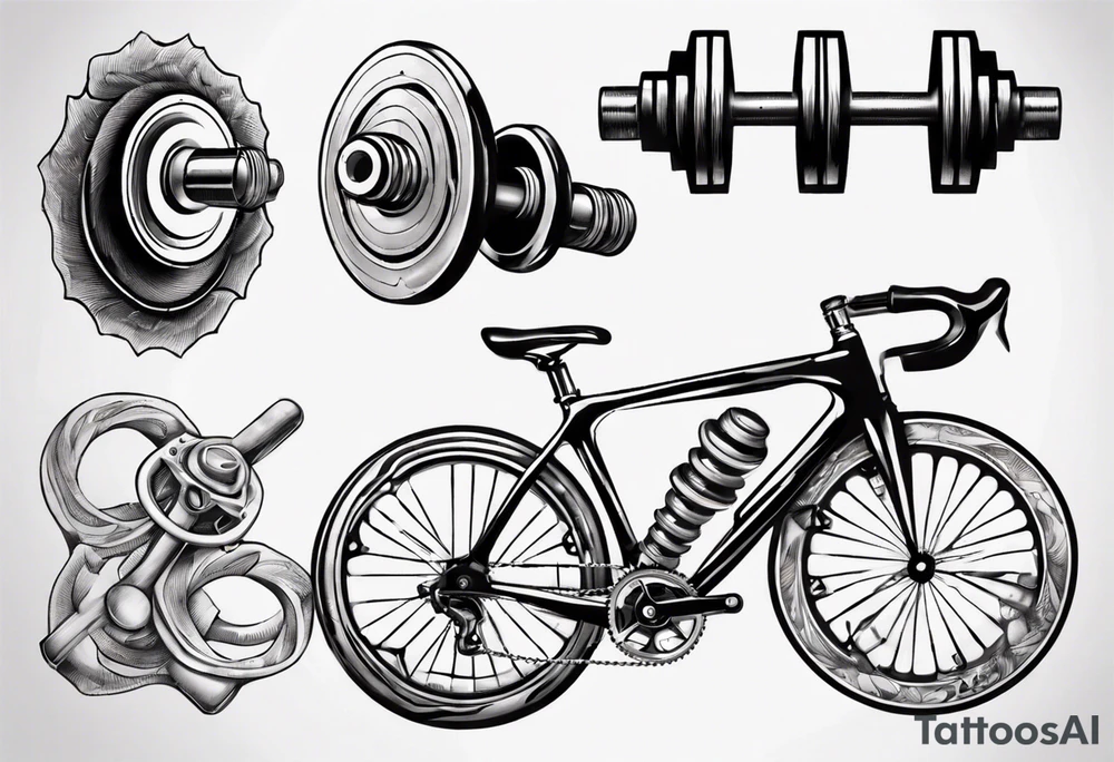 road bicycle and a mountain and a dumbbell tattoo idea road bicycle and a mountain and a dumbbell tattoo idea