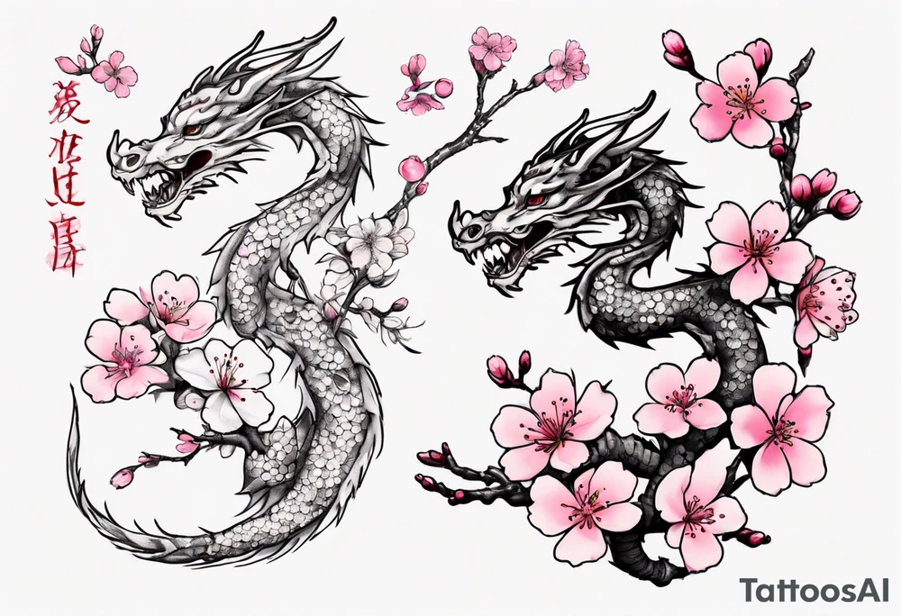 branch with small cherry blossom flowers and one small dragon tattoo idea