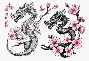 branch with small cherry blossom flowers and one small dragon tattoo idea