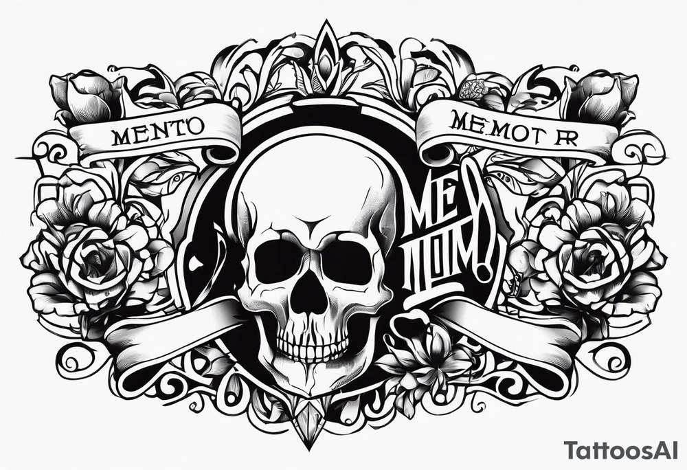 Memento mori written skull sleeve tattoo design tattoo idea