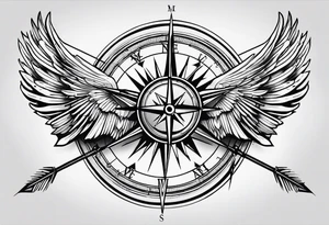 wings compass fine linework arrows tattoo idea