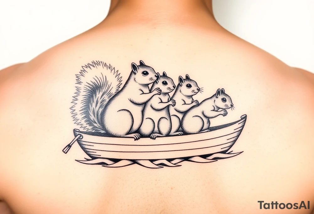 Squirrel family of 4 on a sailboat tattoo idea