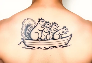 Squirrel family of 4 on a sailboat tattoo idea