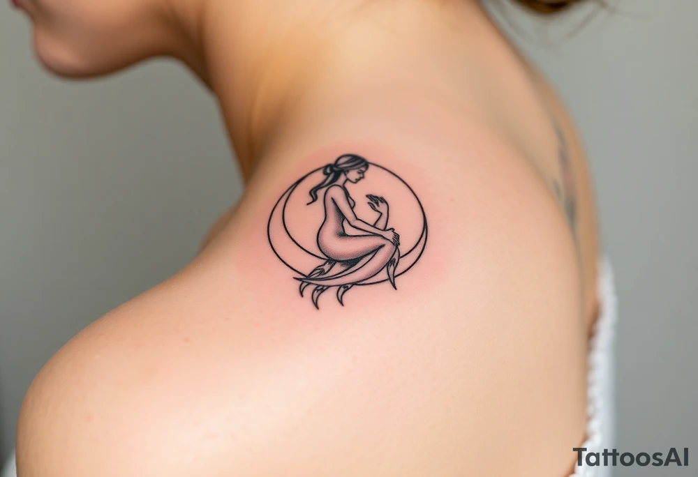 A mother and child sitting on a crescent moon tattoo idea