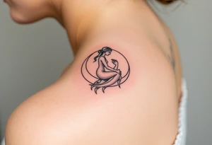 A mother and child sitting on a crescent moon tattoo idea