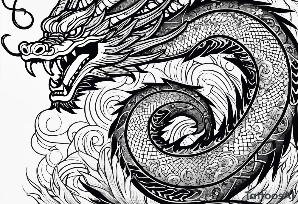 vietnamese patterns, black and white, full back, include a dragon tattoo idea