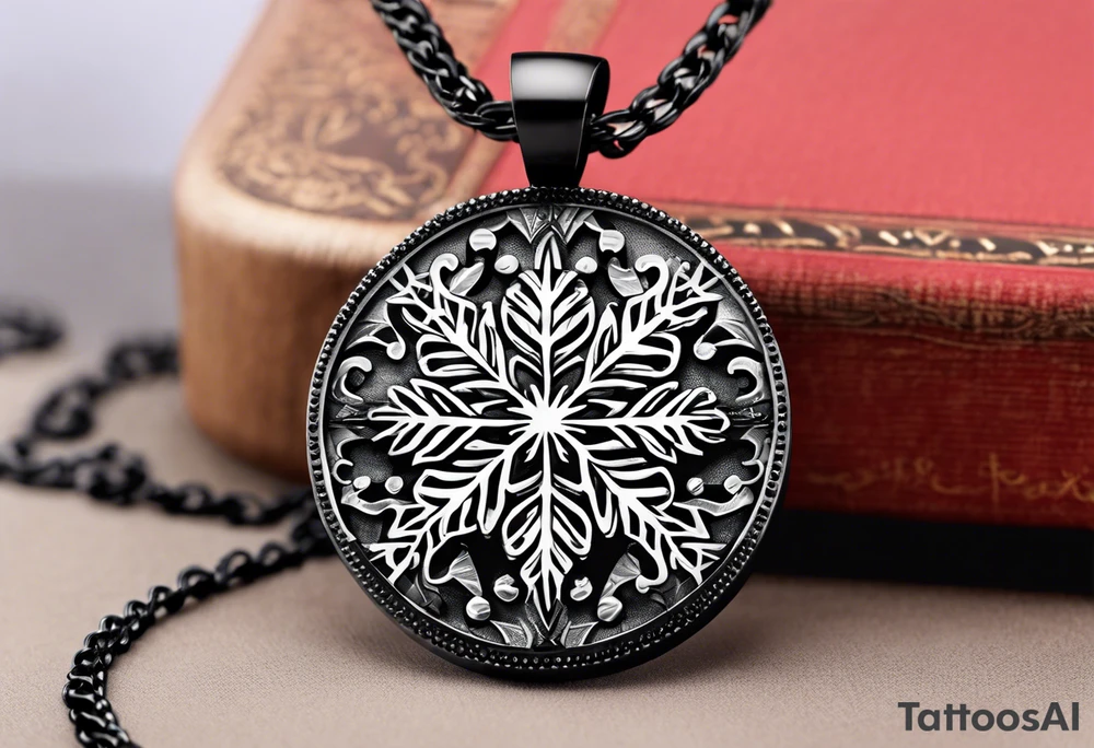 necklace with a simple snowflake pendant tattoo idea