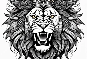 lion with a crown and sparkling eyes and mouth open teeth showing and blood coming out tattoo idea